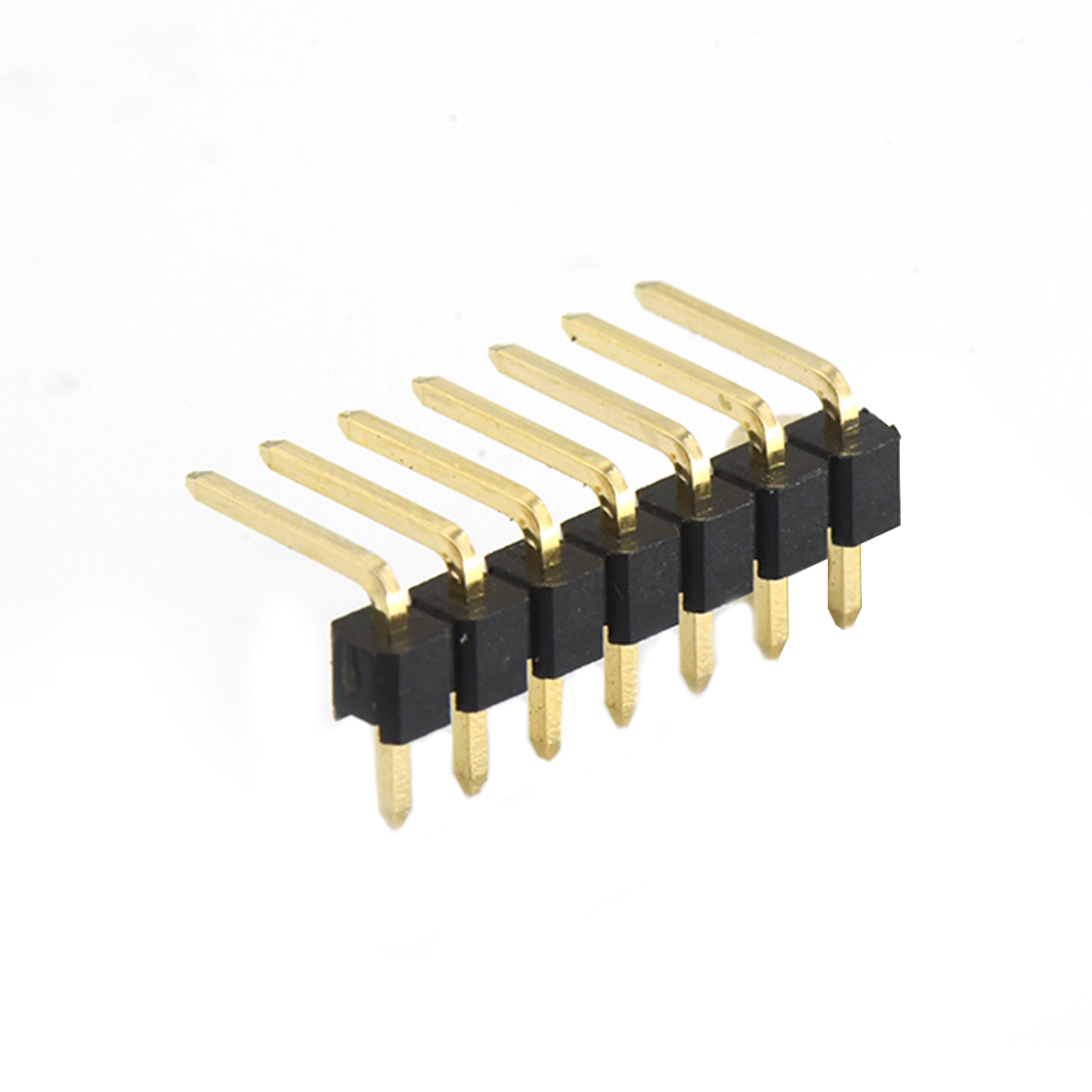 Pitch 2.54mm 90° 单排 DIP 单塑排针 弯平面 PC :6.0MM 07Pin 黑色 镀全金G/F